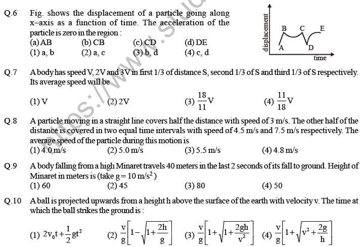 NEET Physics Kinematics MCQs Set B, Multiple Choice Questions